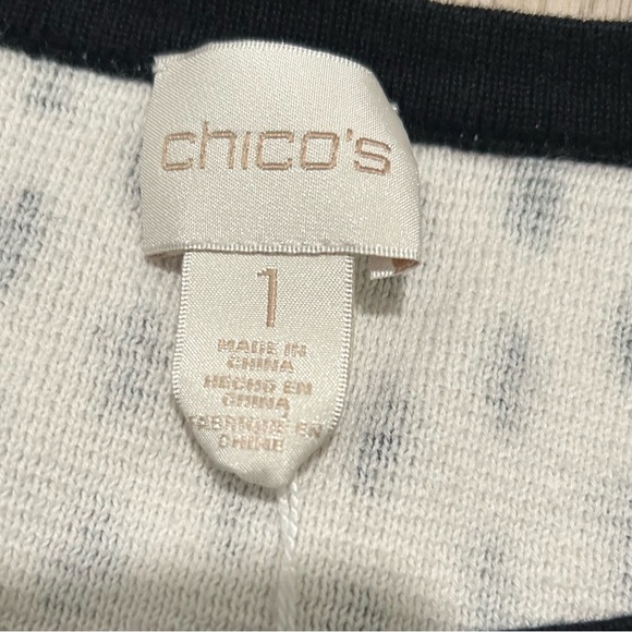 Chicos Black White Polka Dot Open Front Short Sleeve Cardigan Sweater Size 1 M - Picture 4 of 9